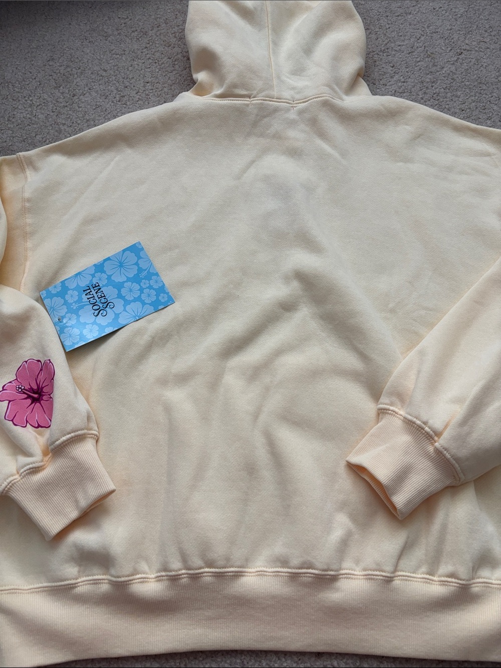 Yellow Hoodie Sweater with Pink Floral Embroidery - Picture 6 of 7